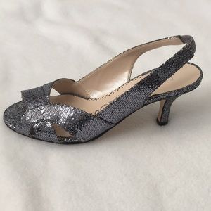 👠 Silver Glitter Caparros Slingback Heels